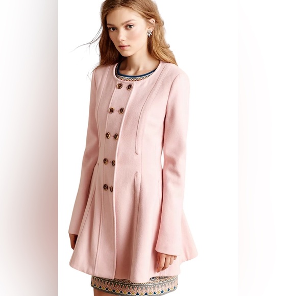 elevenses Jackets & Blazers - Anthropologie Elevenses Parker Pea Coat- Petal Pink Peplum Wool Blend Retro Sz 4